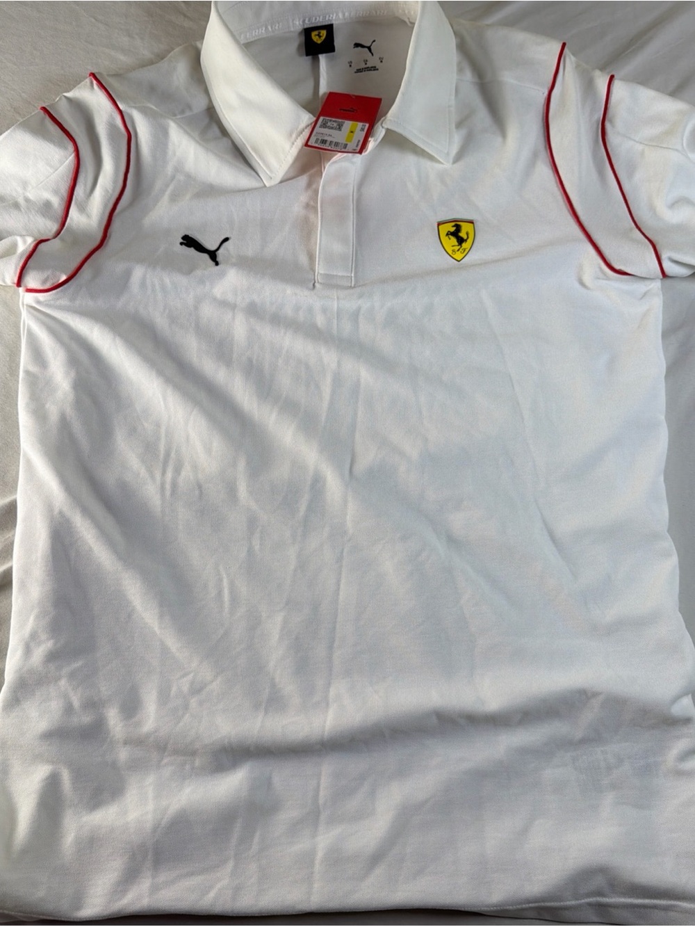 Puma White Polo with Red Trim and Black Logo